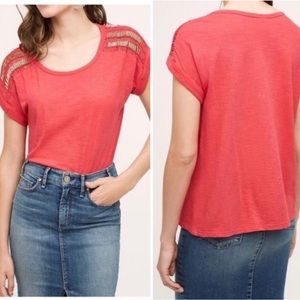 Anthropologie Akemi + Kin red beaded shoulder top
